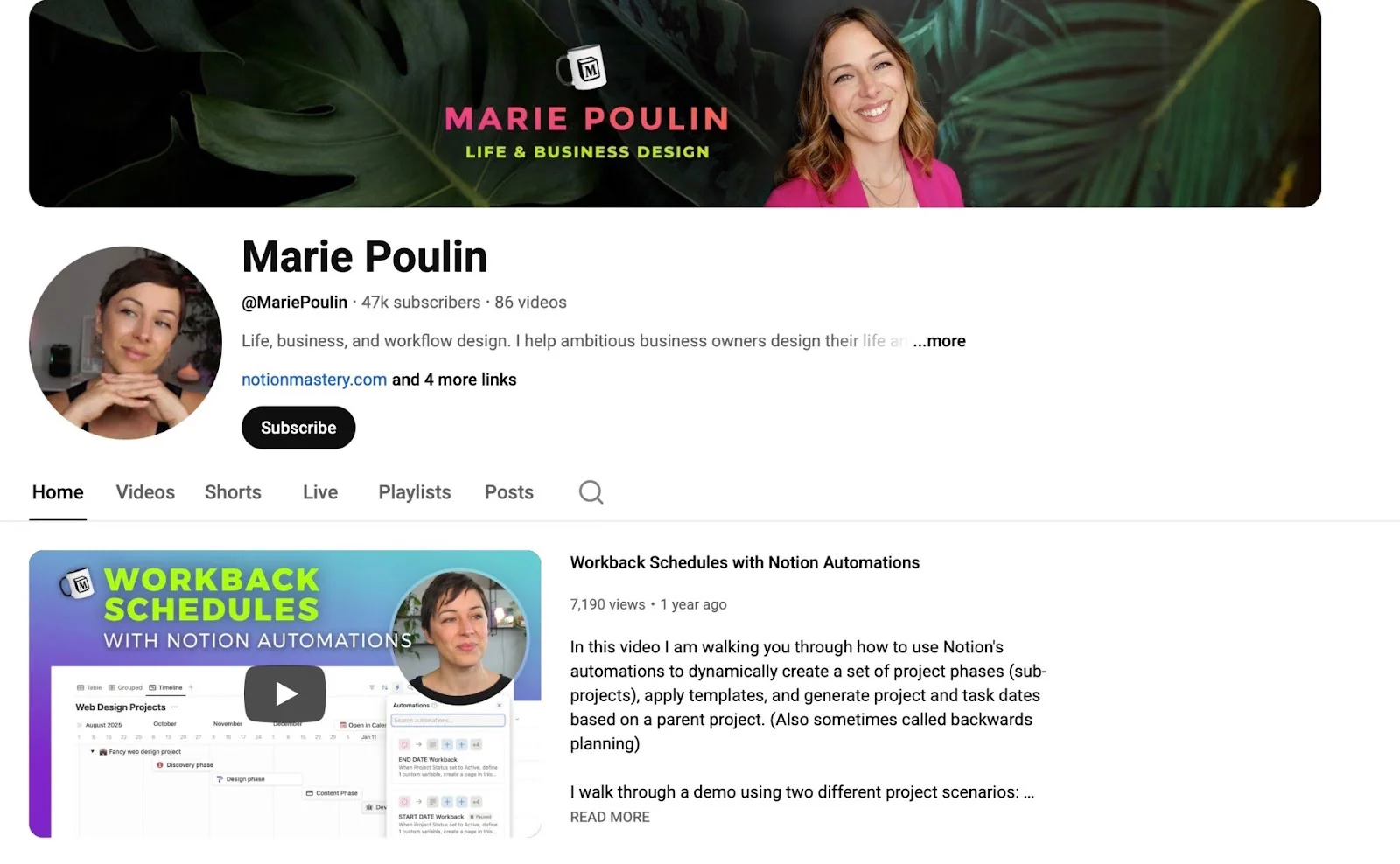 page du profil youtube de marie poulin