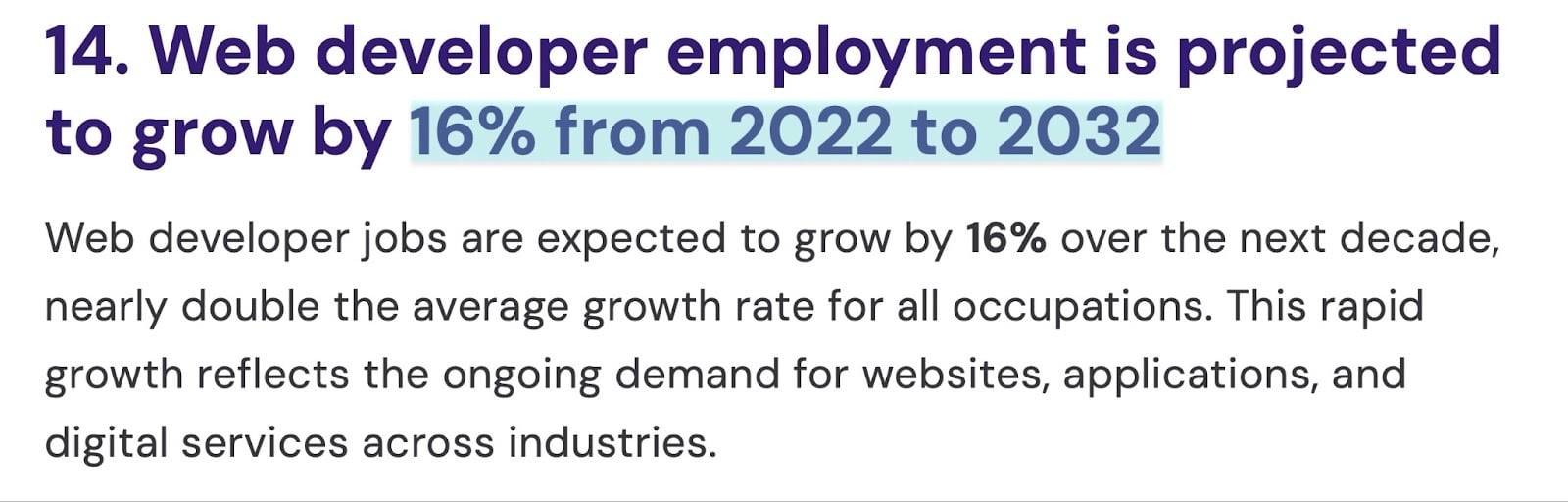 statistiques sur les emplois de développeur web 