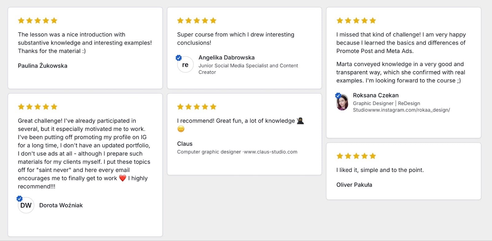 page de témoignages clients