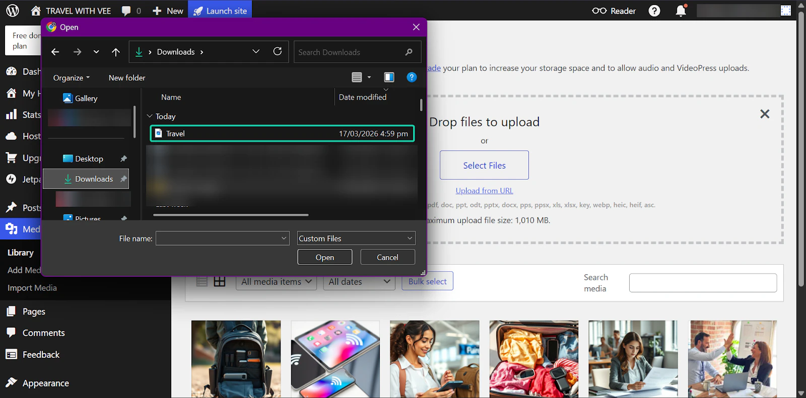 envoyer une image sur le logiciel de blogging