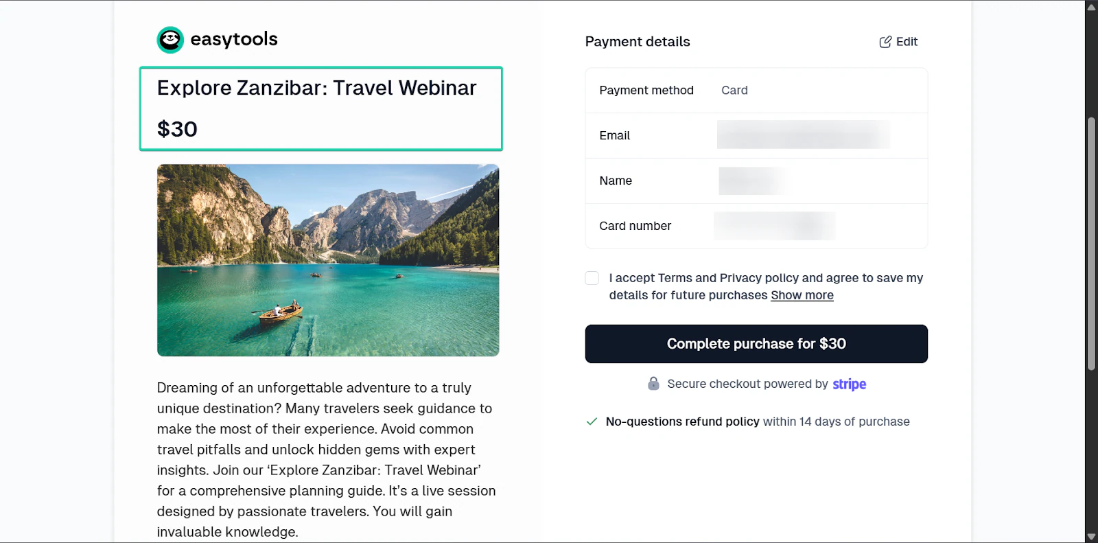 page de paiement produit sur le logiciel de blogging