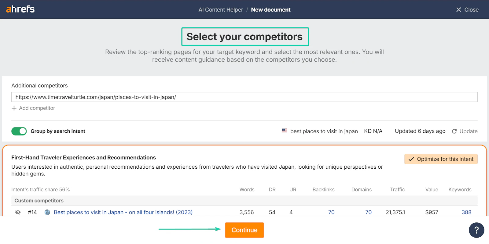Ahrefs: capture de l'assistant de contenu IA - témoignages clients