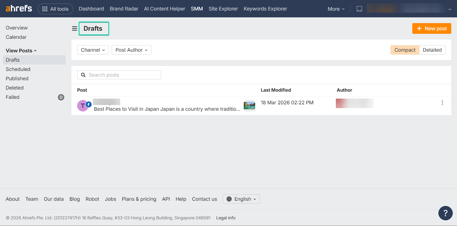 tableau de bord des brouillons sur le logiciel de blogging