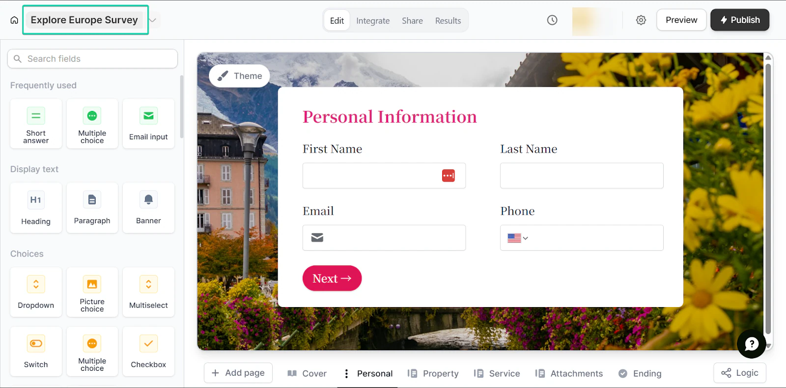 capture de l'interface Fillout