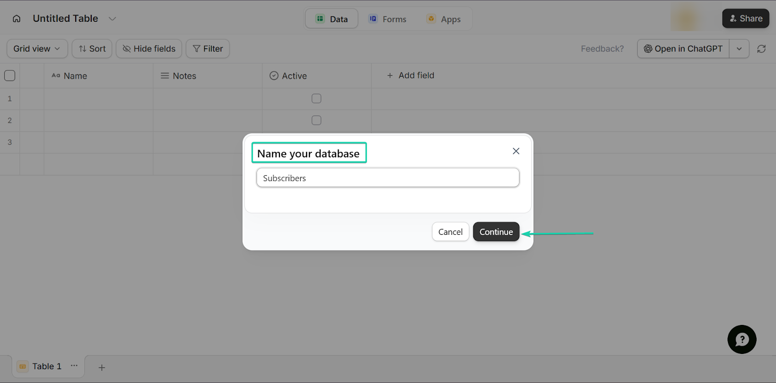nommer la base de données sur le logiciel de blogging