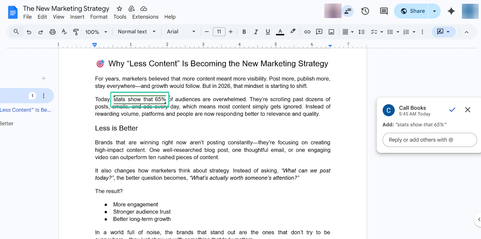 Google Docs: capture du mode suggestion