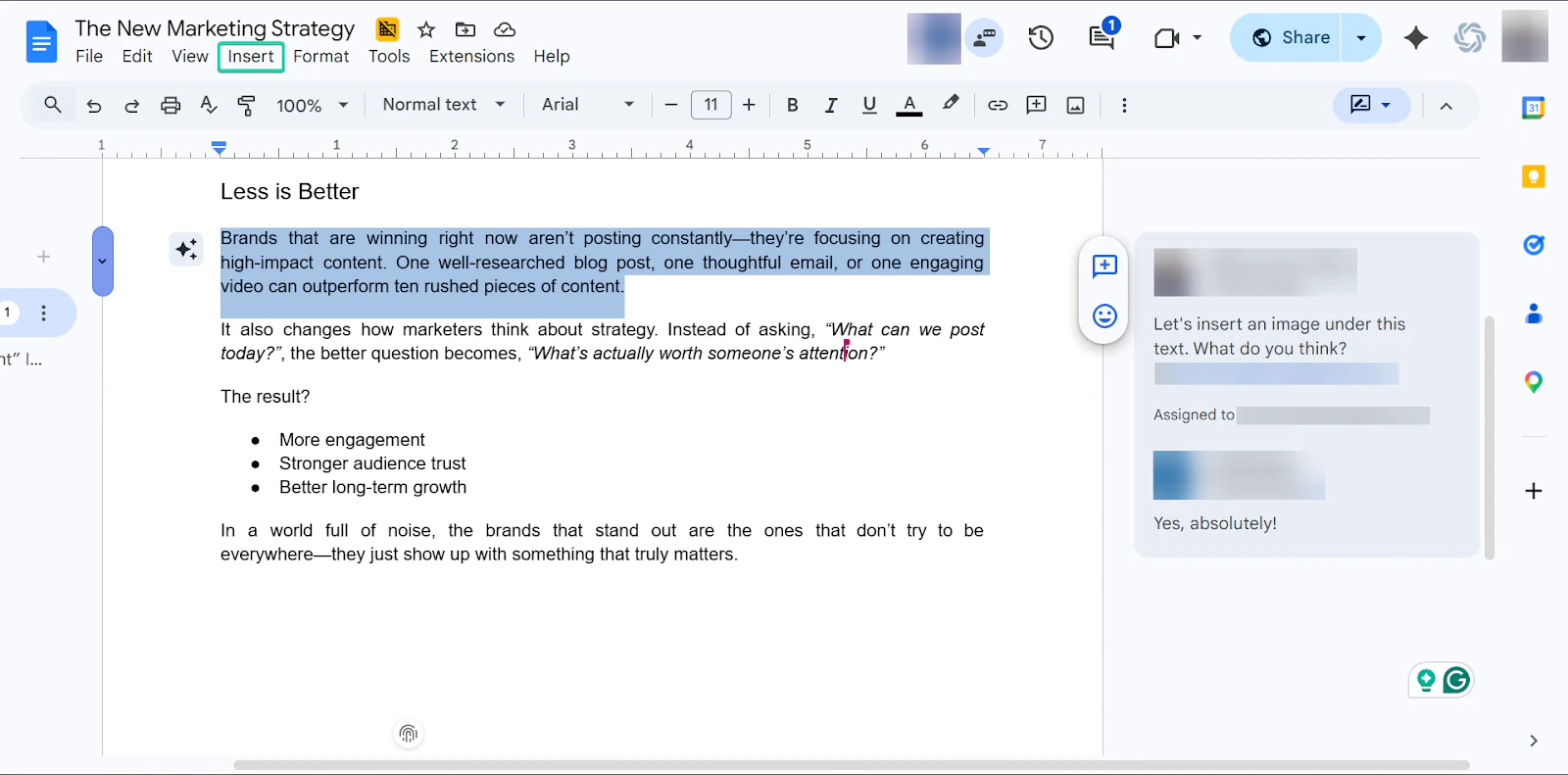 Google Docs: l'insertion d'image, avec le menu "Image Options"