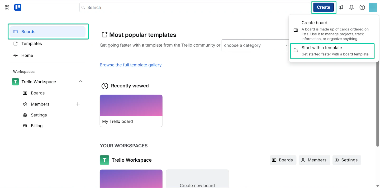 Trello: vous pouvez aussi créer un tableau de zéro.