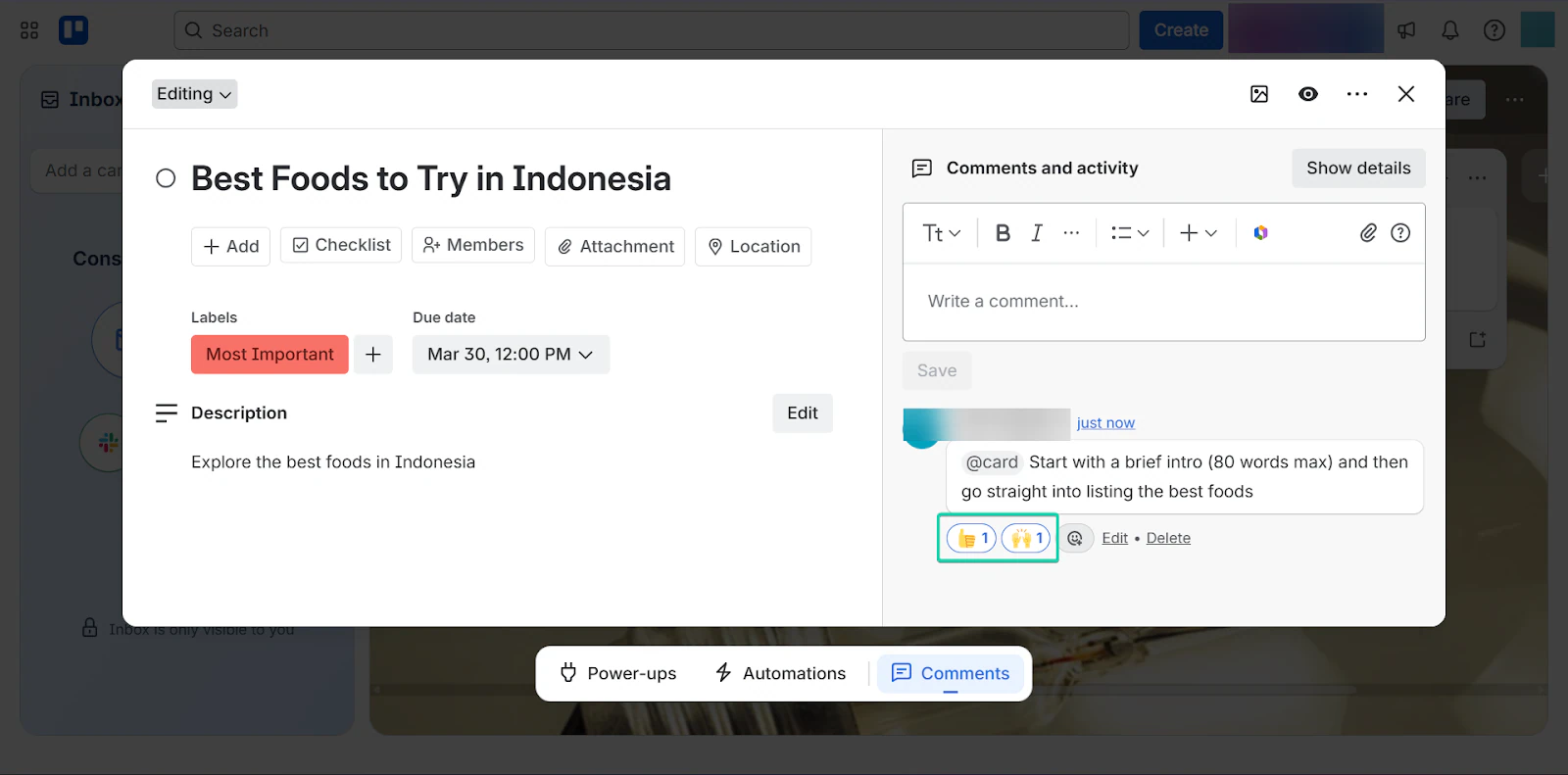 Trello: capture des commentaires