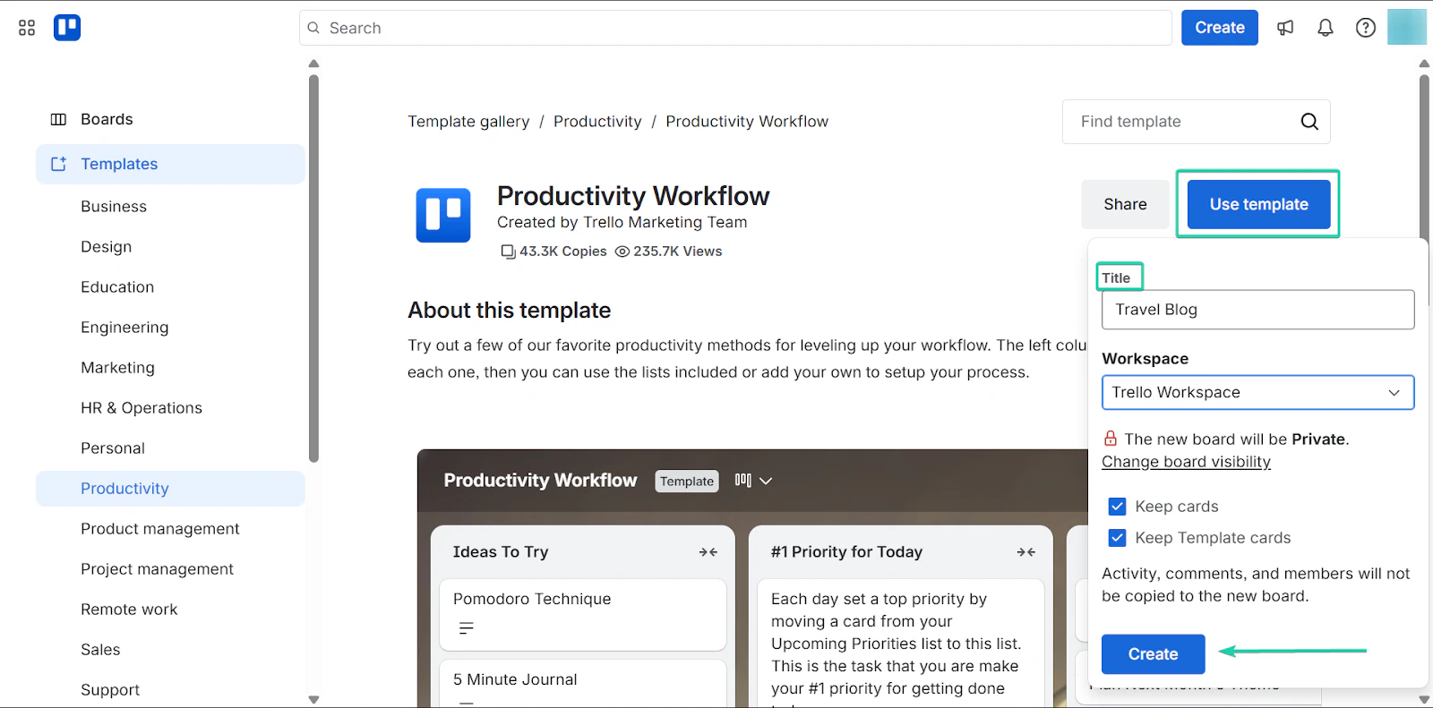 Trello: capture des tableaux - créateur de site