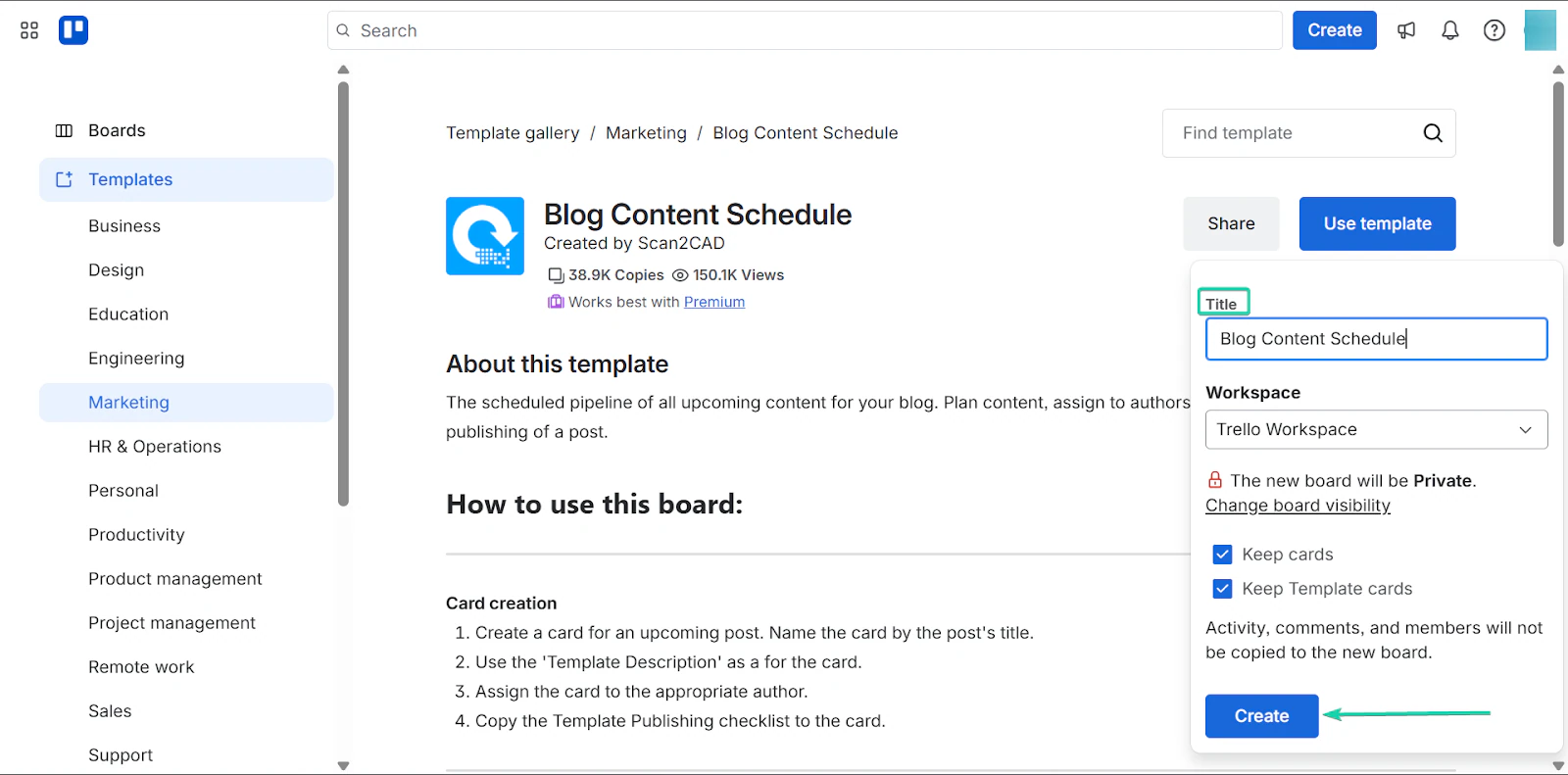 Trello: capture des modèles - créateur de site