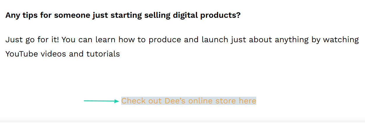 Cela continue avec la boutique en ligne de Dee.