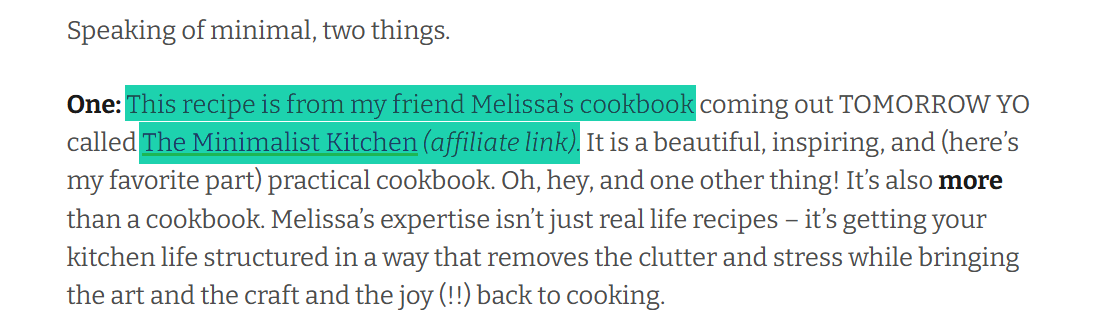 Elle indiquait dans cet article que la recette venait du livre de cuisine de son amie Melissa, puis elle avait ajouté un lien d'affiliation.