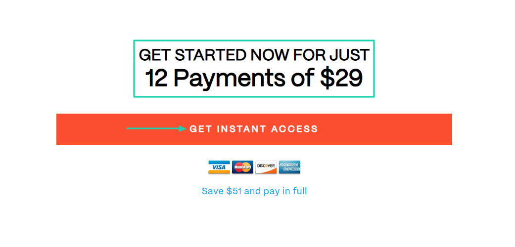 Comment gagner de l'argent avec un blog: page de paiement affichant "Click here" - abonnement