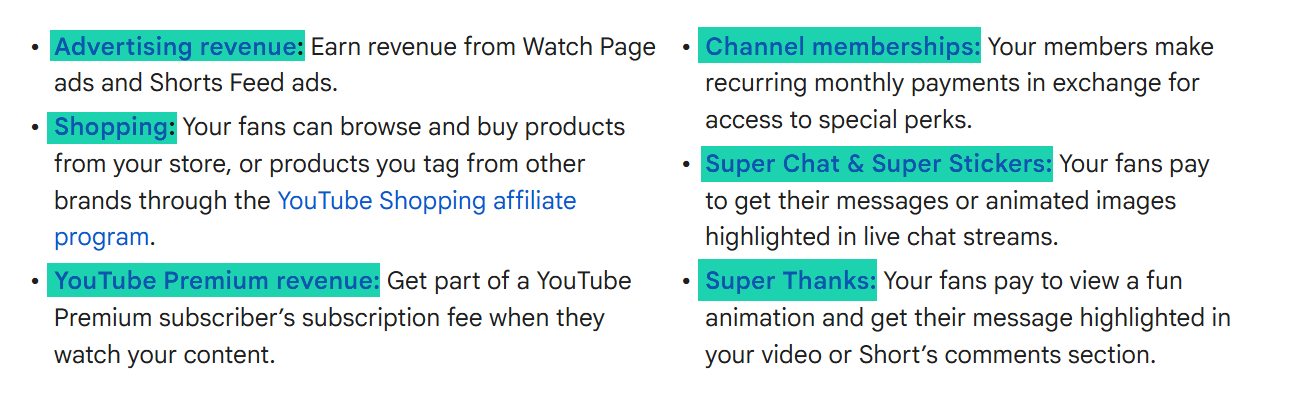 Ce sont les moyens officiels de gagner de l'argent sur YouTube.
