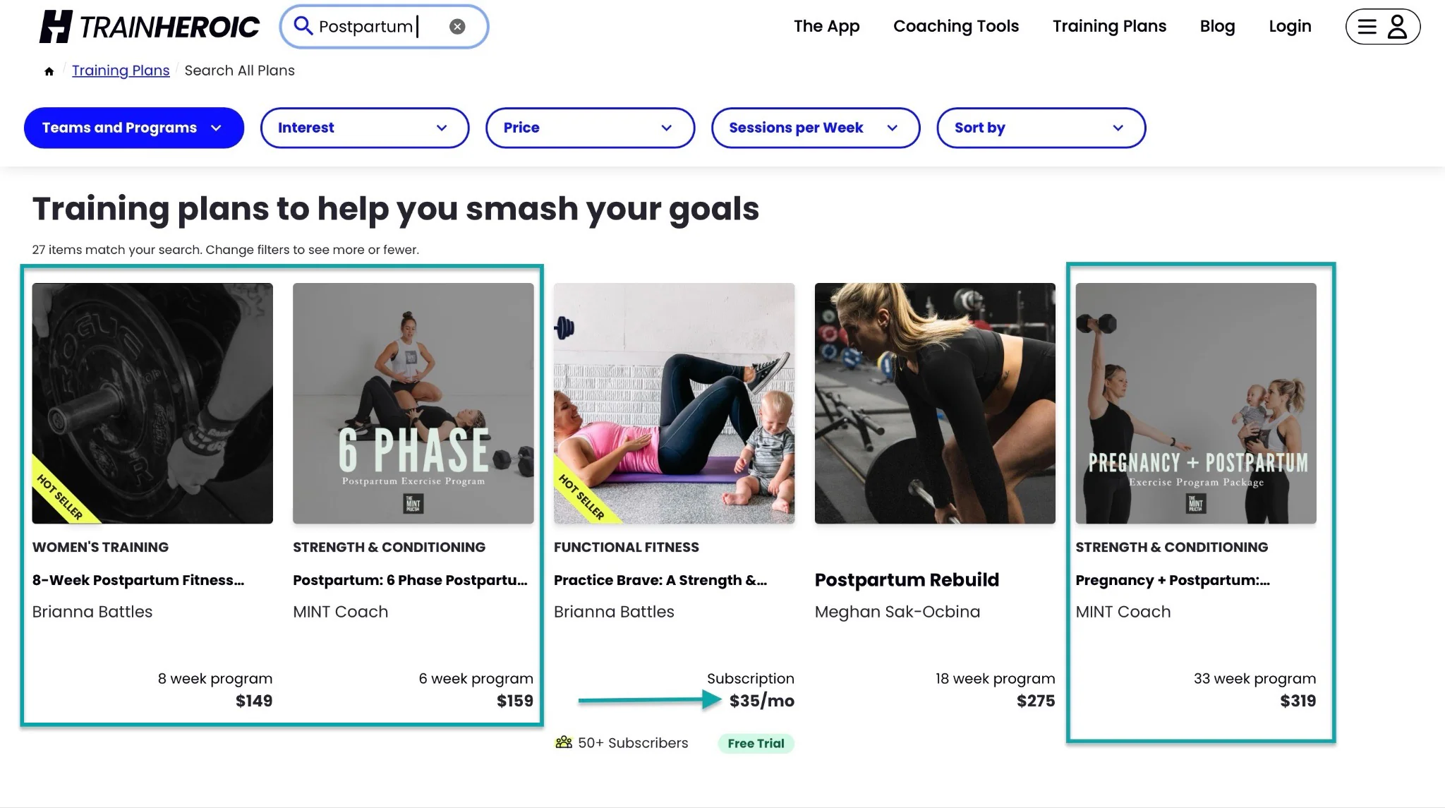 pospartum fitness programs on trainheroic