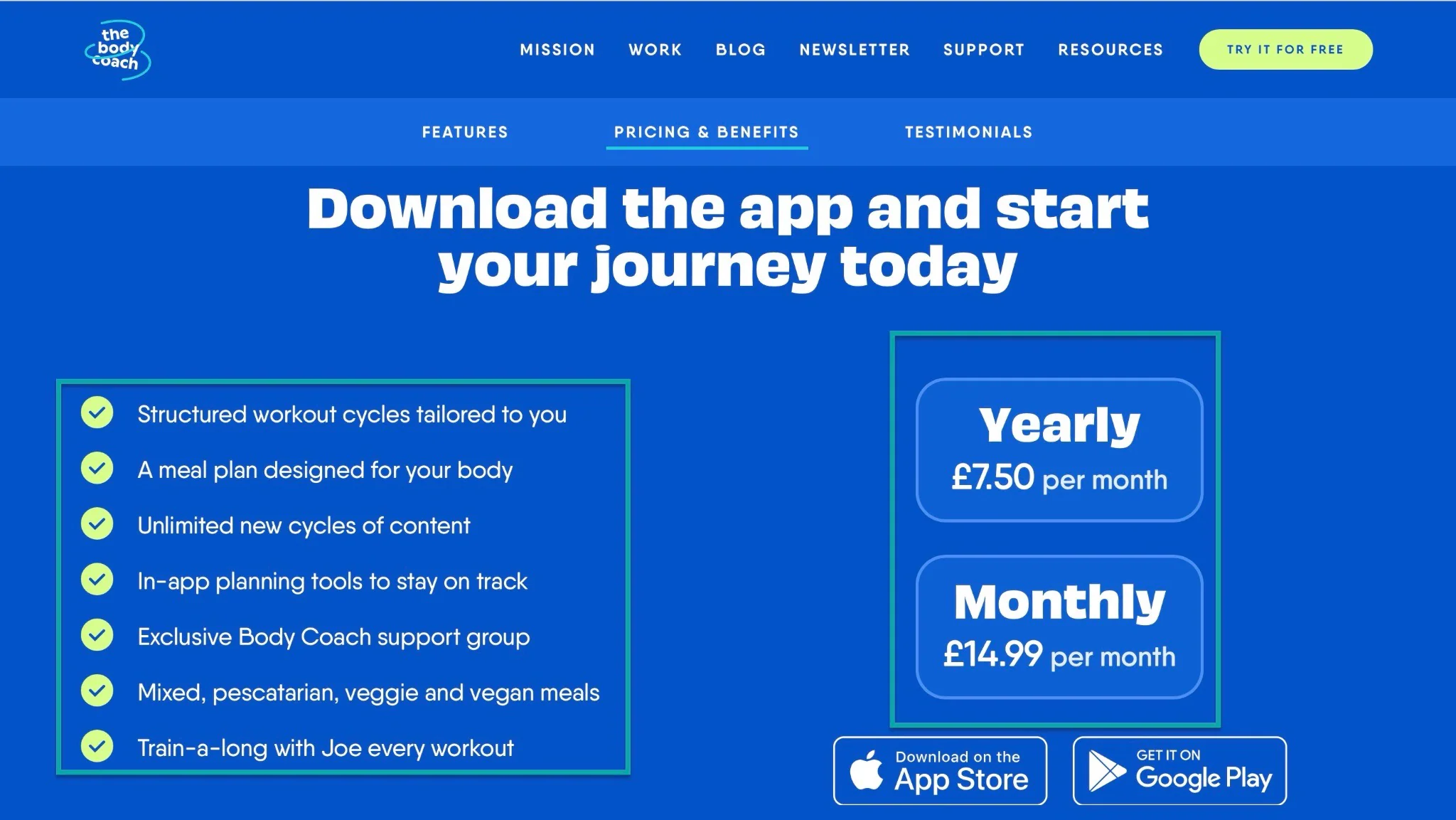 the body coach app pricing plans