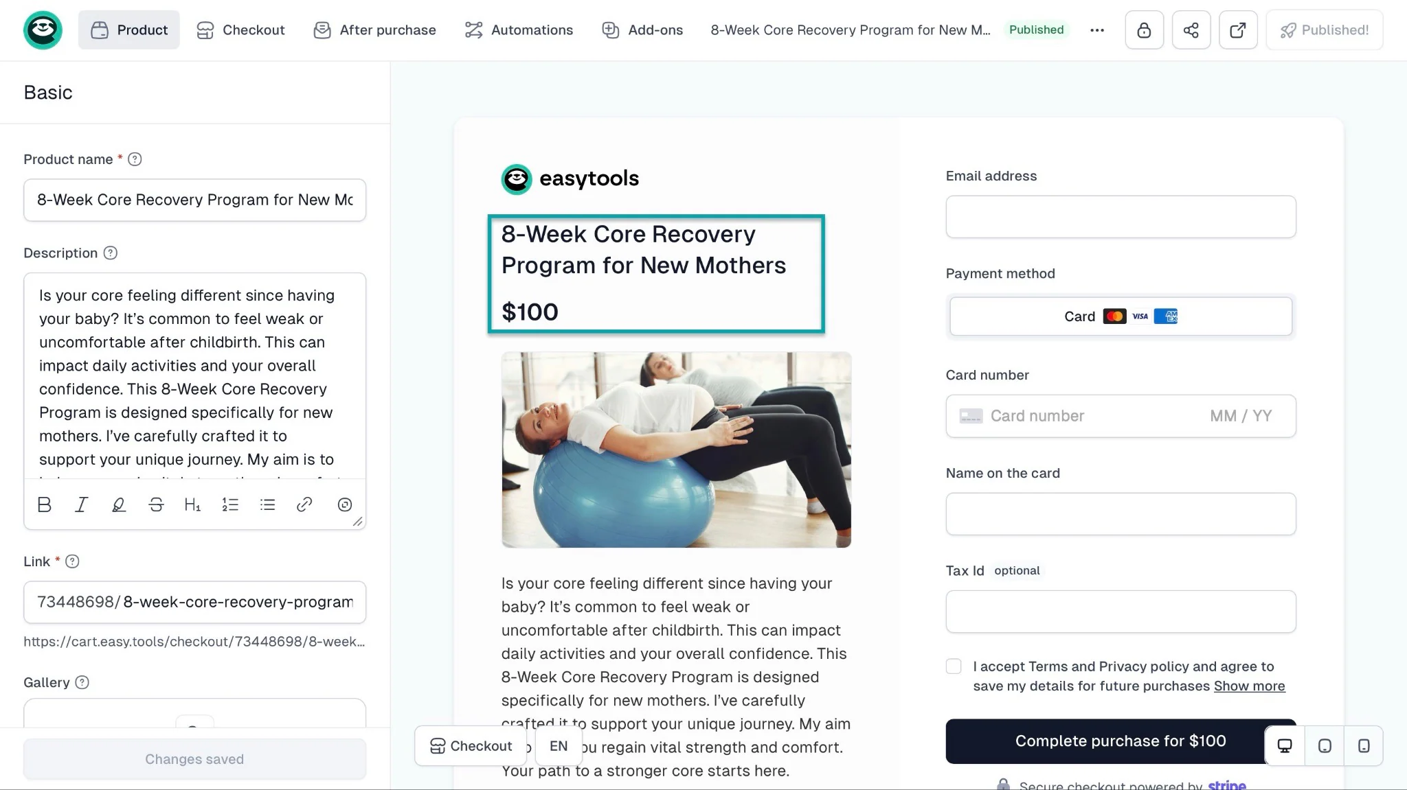 easycart product to sell fitness programs online
