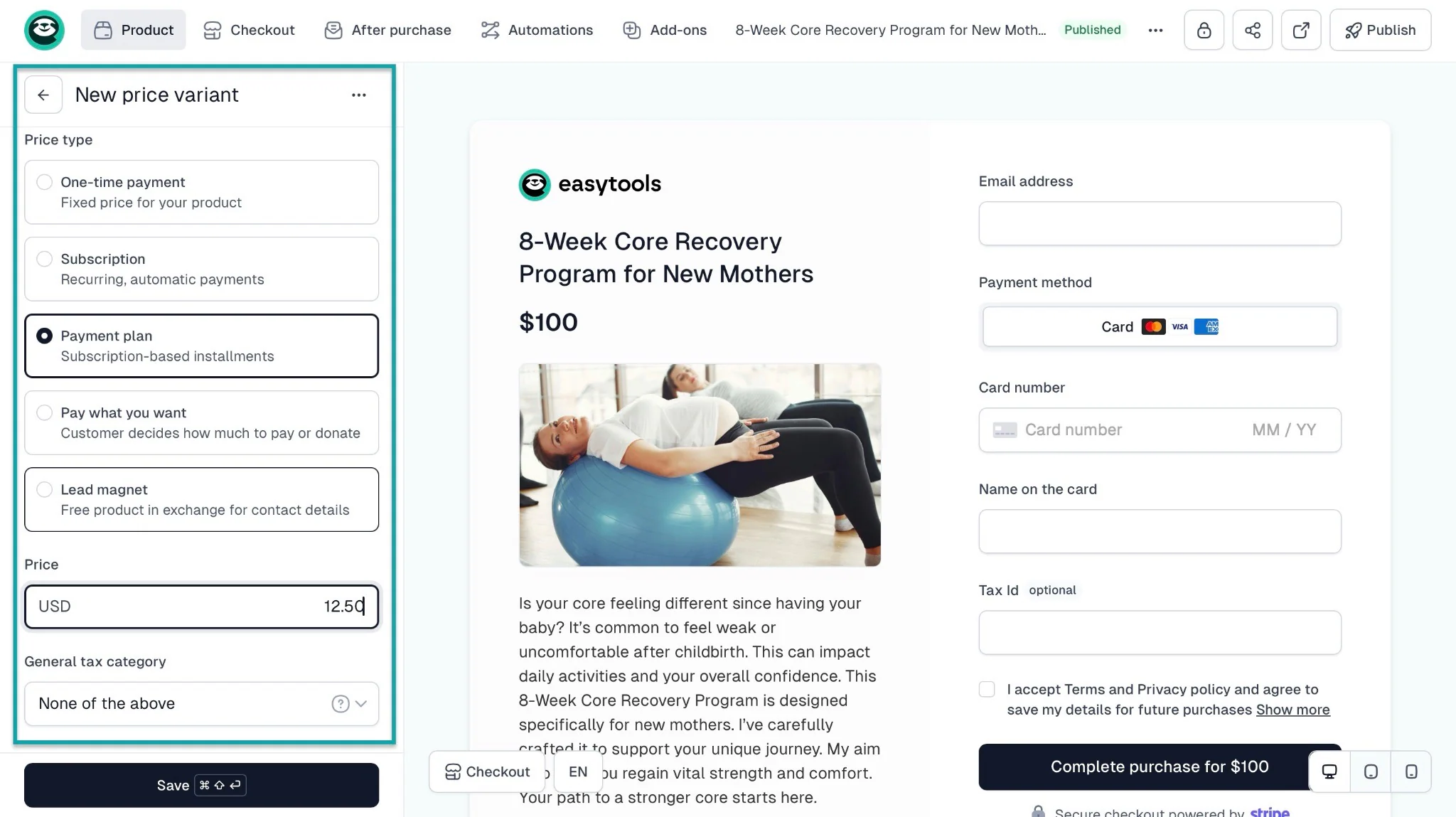 price variant to sell fitness programs online