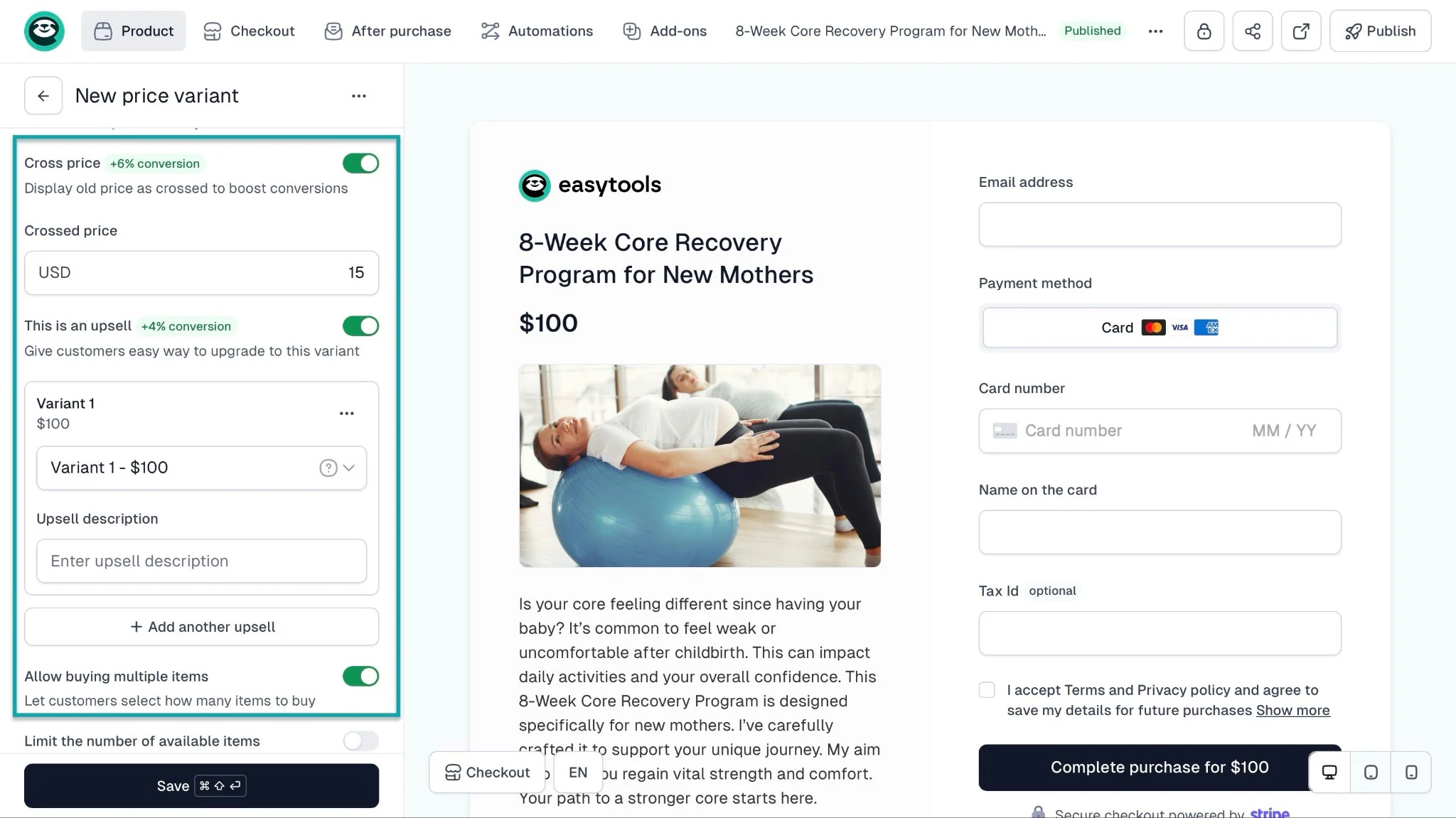 cross price to sell fitness programs online