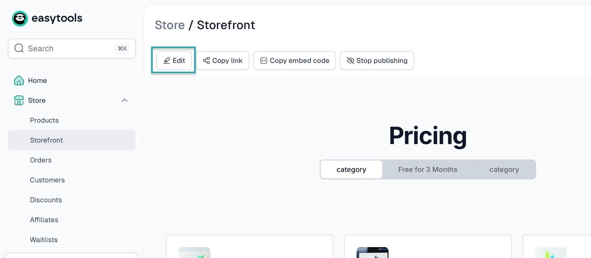 How to sell fitness programs online: storefront screenshot