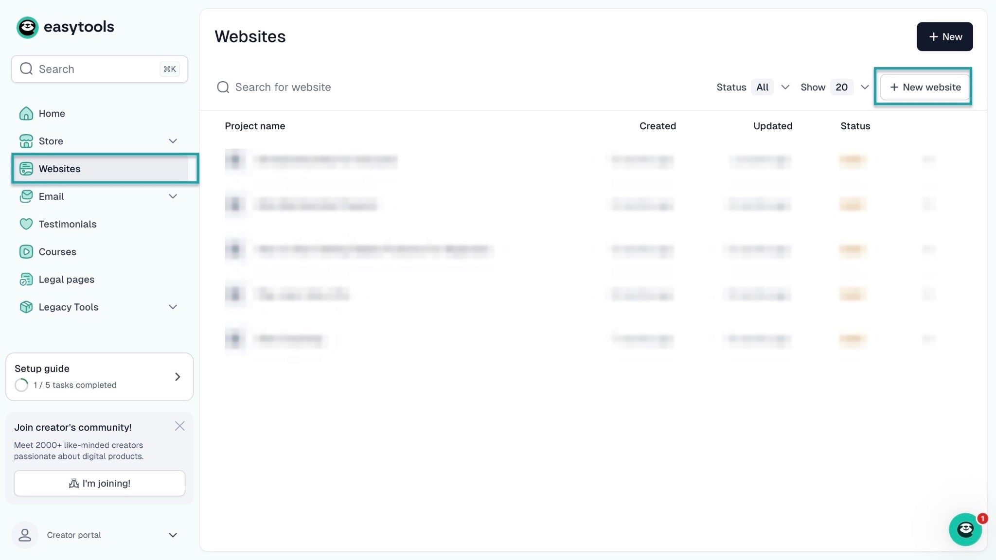 How to sell fitness programs online: website builder showing “Website”