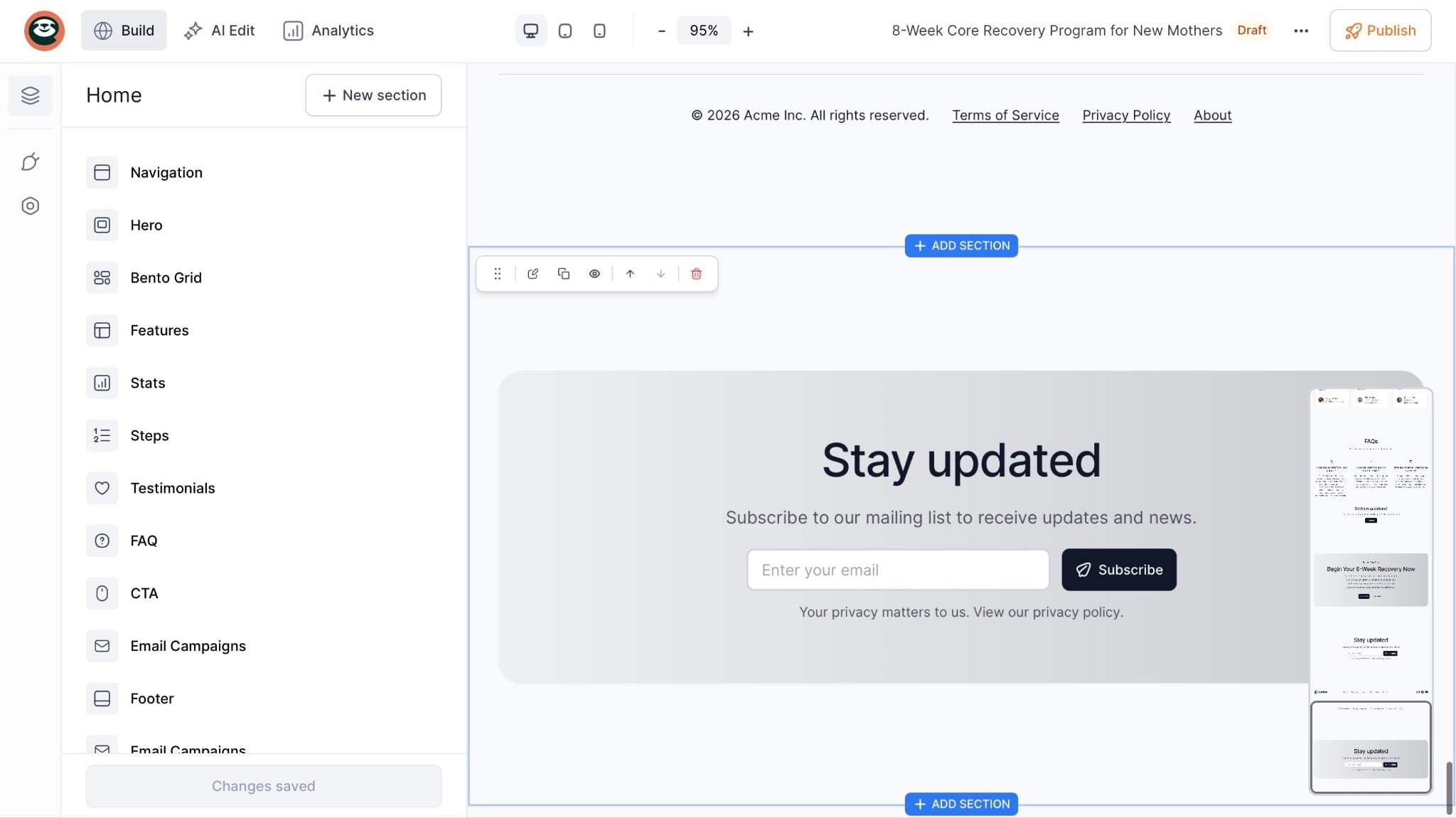 newsletter subscription section