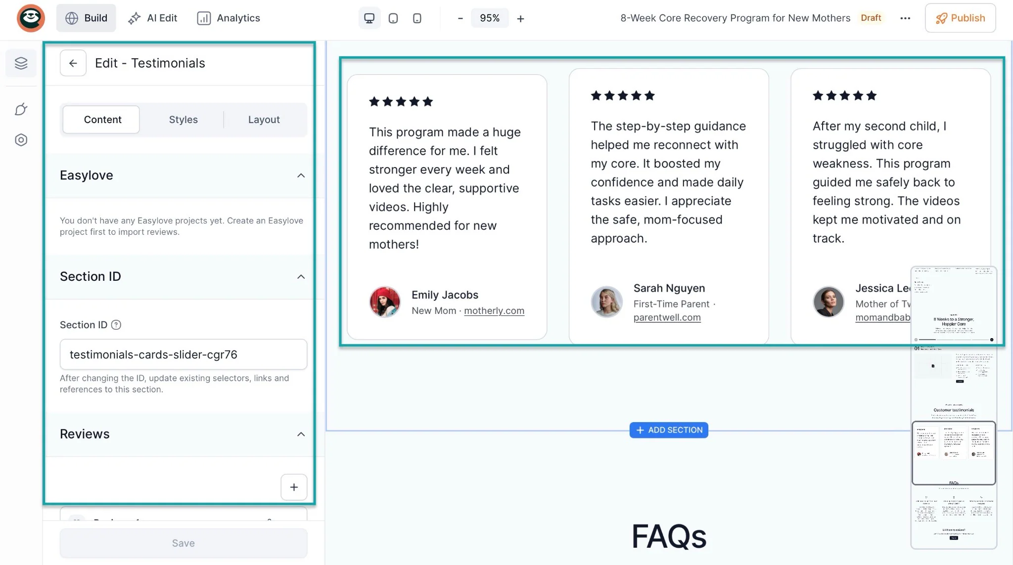 testimonial section to sell fitness programs online