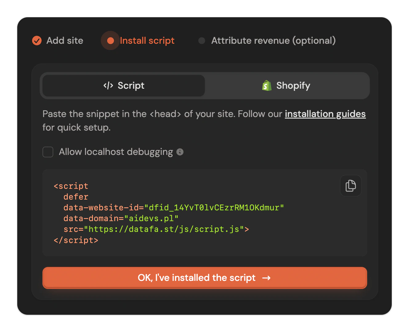 Install the DataFast script