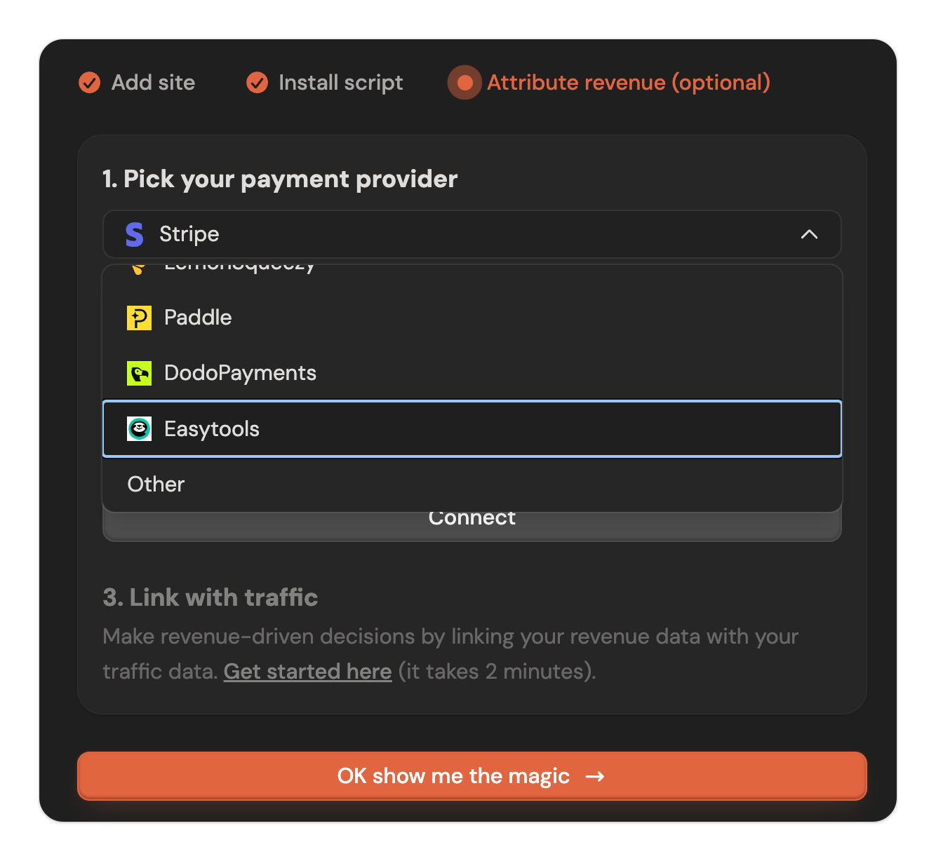 Attribute revenue with Easytools