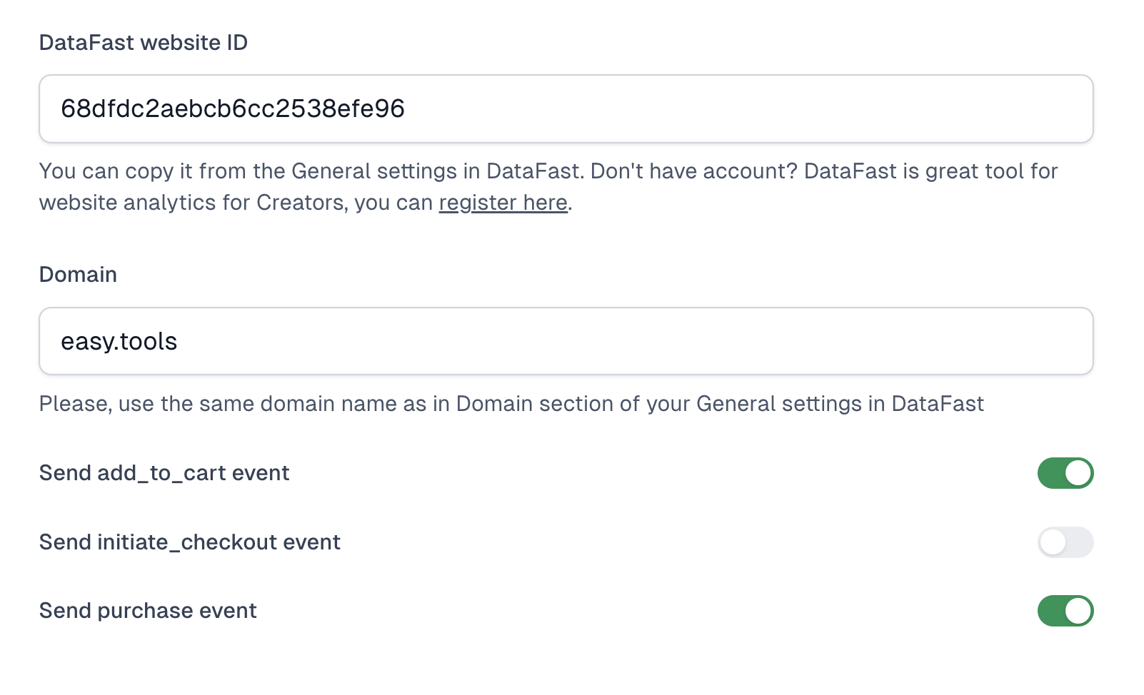 Enable DataFast globally in Easytools