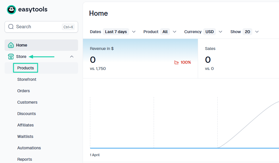 Easytools: store showing “Store” — website builder