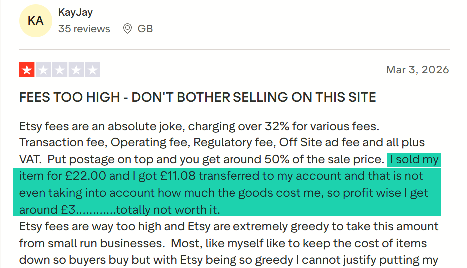 review on trustpilot about etsy