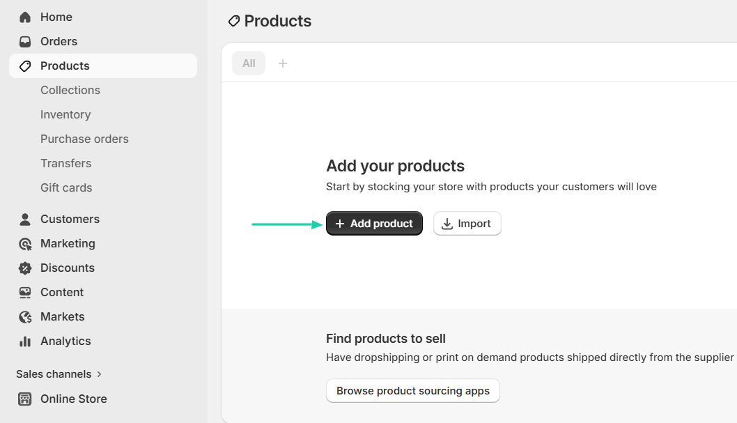 Shopify: products screenshot