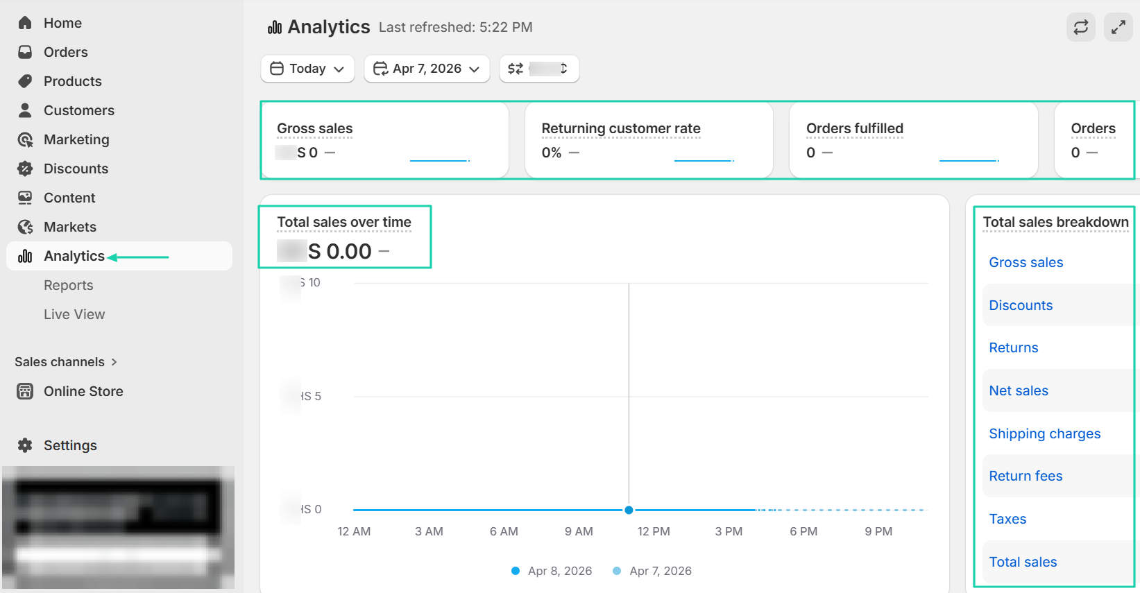 Shopify: analytics screenshot