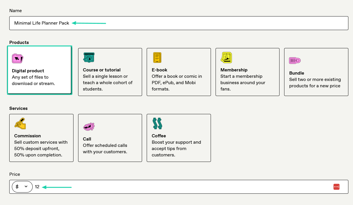 Gumroad: products screenshot