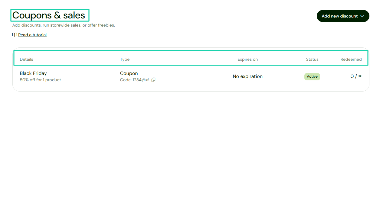 coupon and sales feature