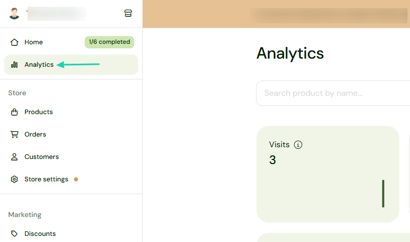 Sellfy: analytics showing “Analytics”