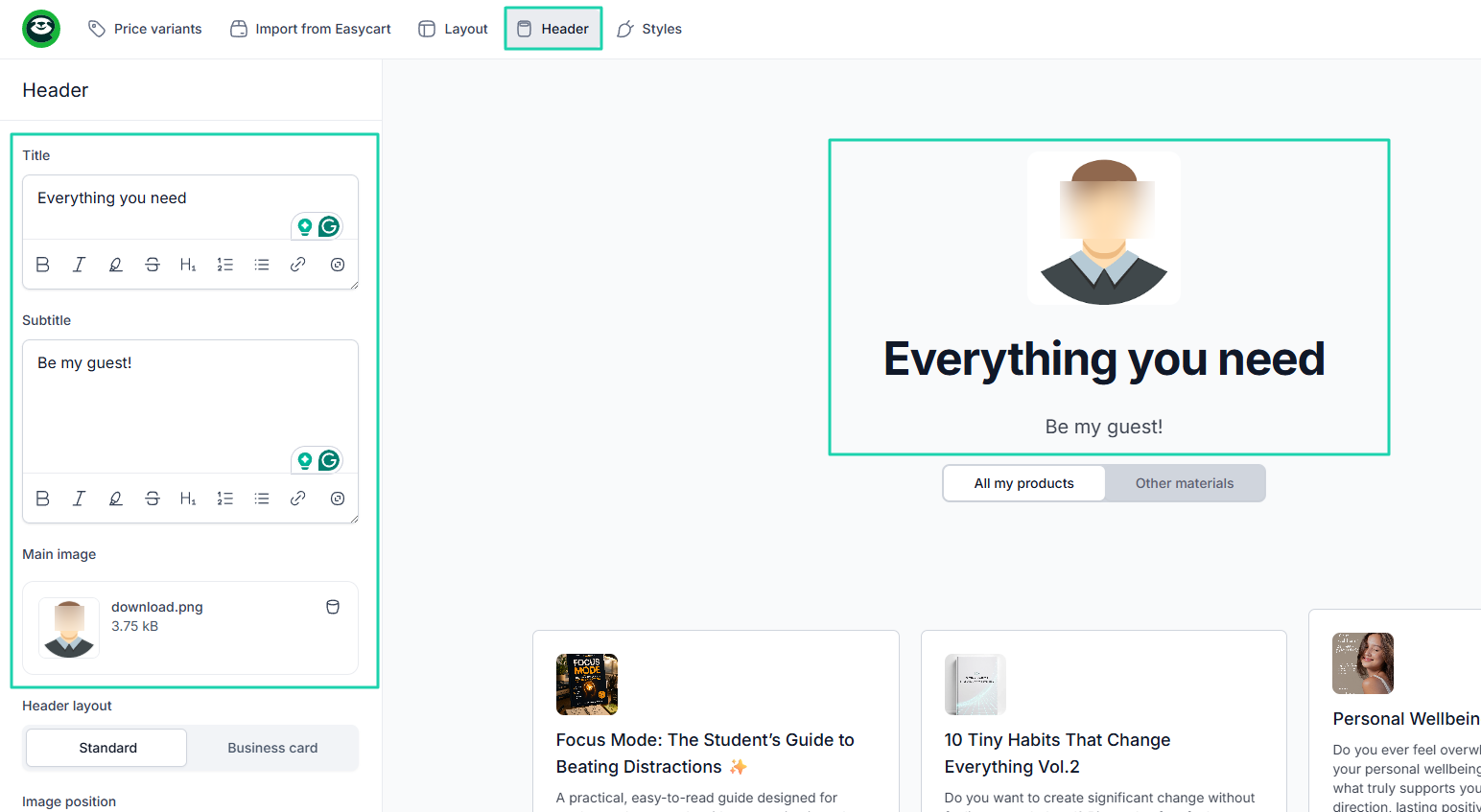 With Easytools, you can even customize your storefront.