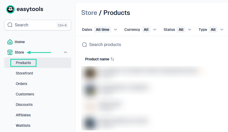 Easytools: store showing “Store” — digital product