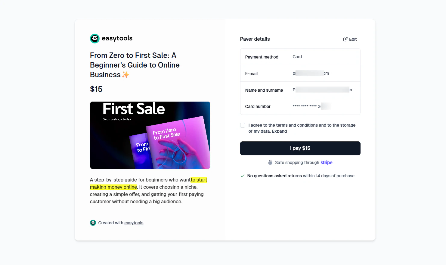 Easytools: This is how the checkout page looks.