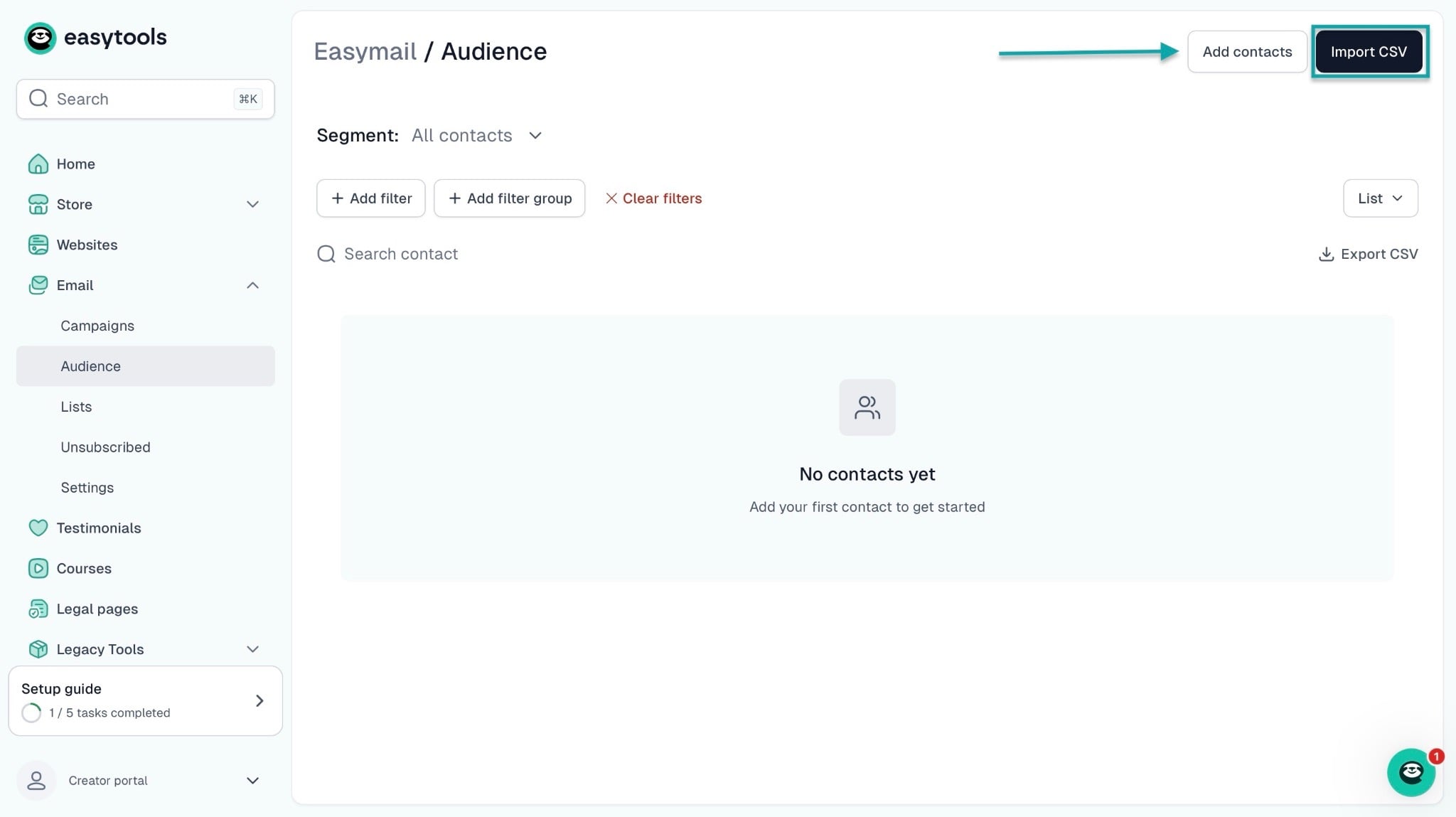 Easytools: email showing “Import CSV” — checkout