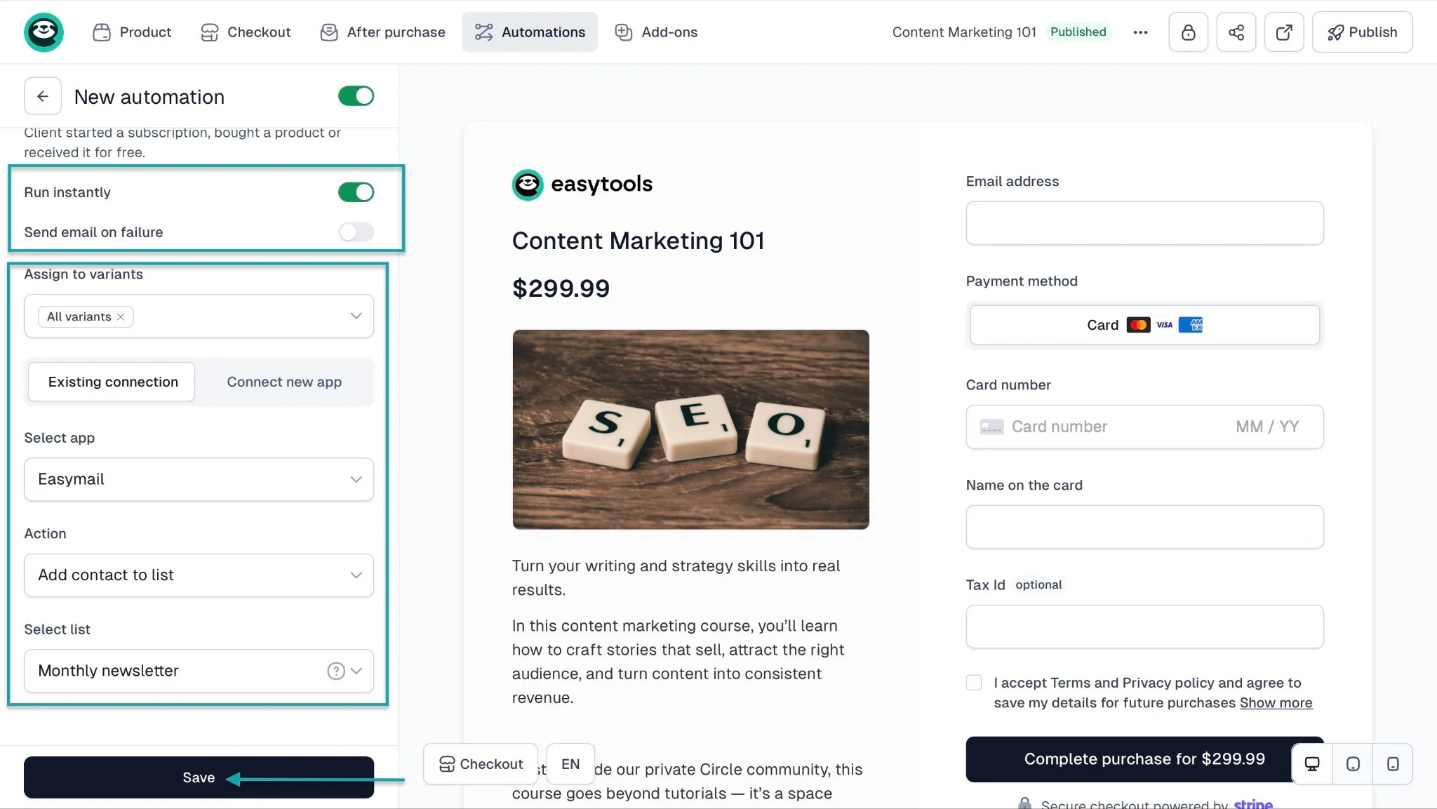 Easytools: email showing “Monthly newsletter”