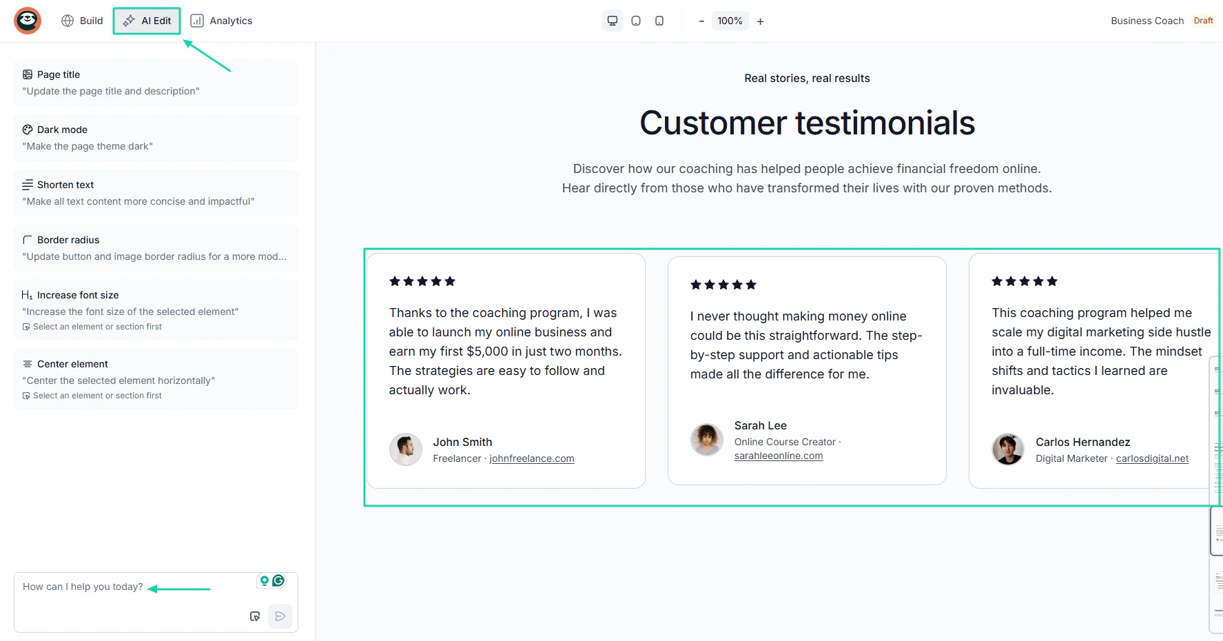 Easytools: websites screenshot — testimonials