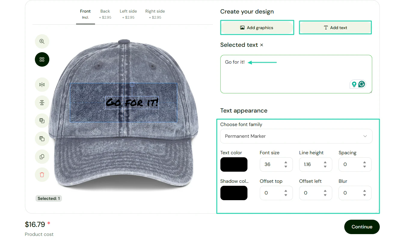 Sellfy: You can customize the text appearance and colors.