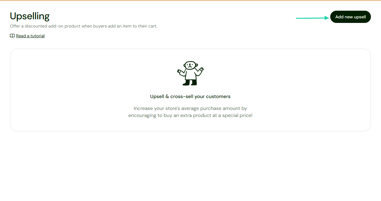 Sellfy: discounts showing “Add new upsell” — checkout