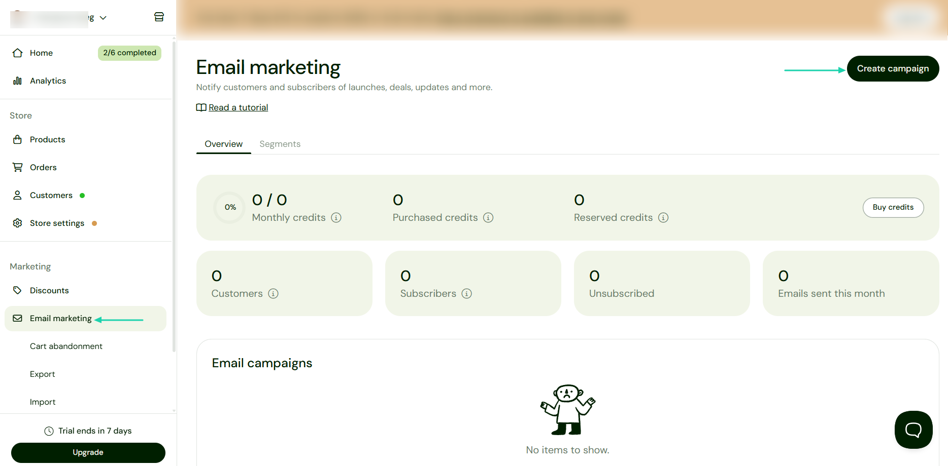 Sellfy: email marketing showing “Email marketing”