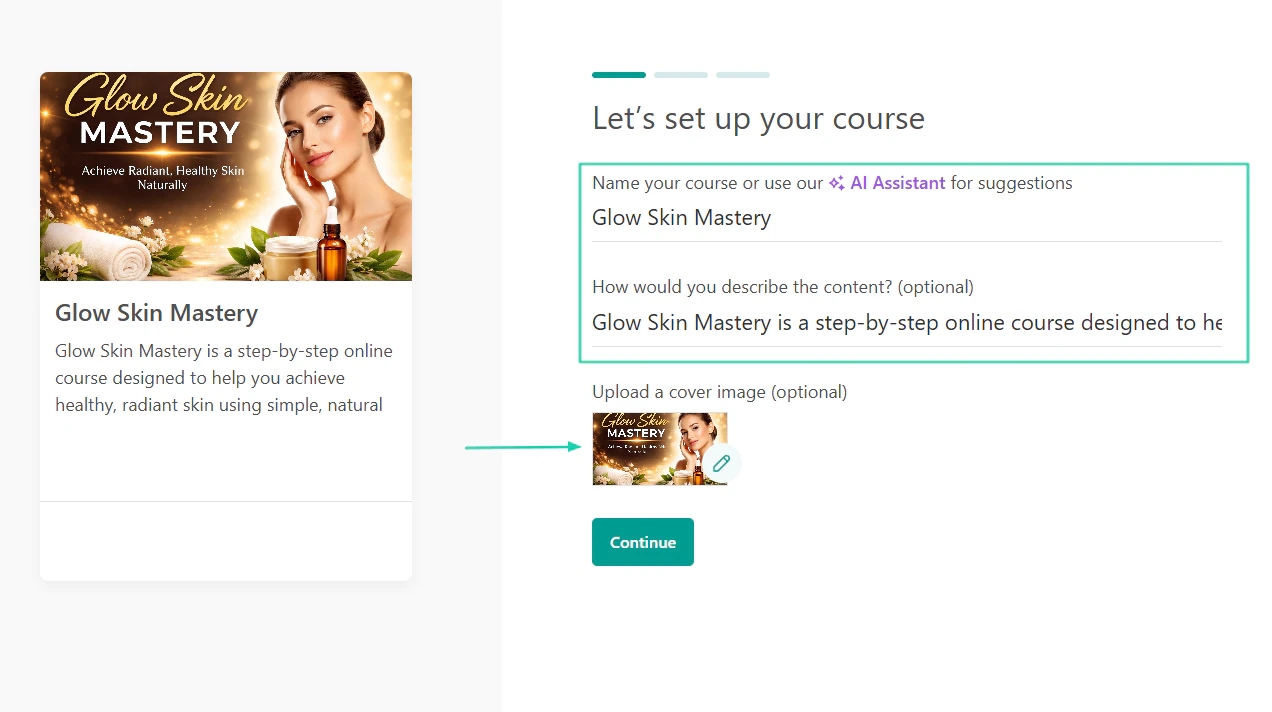 You have to name the course, add a description, and upload a cover image.