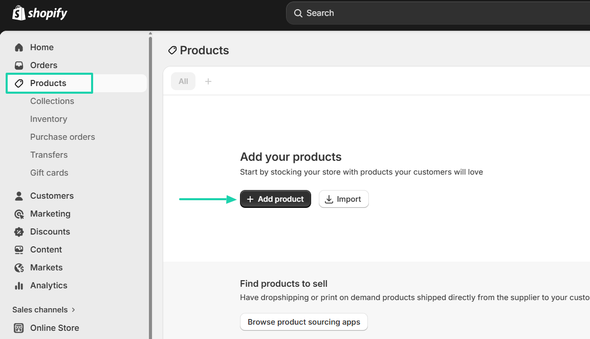 Shopify: products screenshot