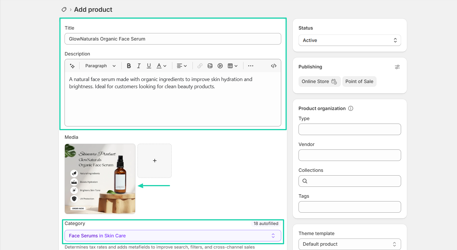 Shopify: products screenshot — availability settings